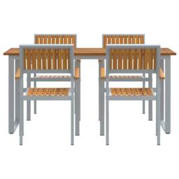 Berkfield Home Garden Dining Set Set of 5 Grey & Wood Tone Metal & Wood - thumbnail 7