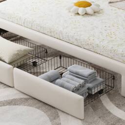 BTM 3FT Daybed Trundle Storage Sofa Bed Linen Upholstered Beige - thumbnail 9
