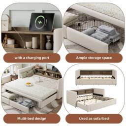 BTM 3FT Daybed Trundle Storage Sofa Bed Linen Upholstered Beige - thumbnail 5