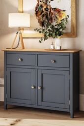 FWStyle Oak Veneer Sideboard Graphite Blue 2 Doors 2 Drawers Storage Cabinet - thumbnail 2