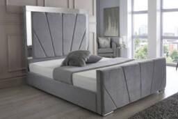 Stratus Interiors Knightsbridge Art Deco Lined Mirrored Bed Frame - Non storage in Grey - Size: Small Double - thumbnail 2
