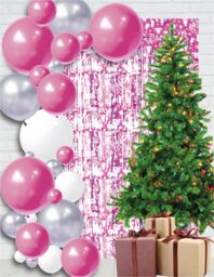 Netagon Shimmer Tinsel Curtain Reindeer Christmas Tree Design 3M x 1M Pink - thumbnail 6