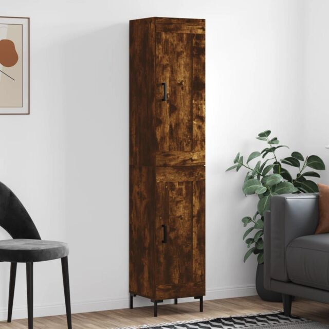 Berkfield Home Highboard Smoked Oak 34.5x34x180 cm Engineered Wood in Brown - image 1