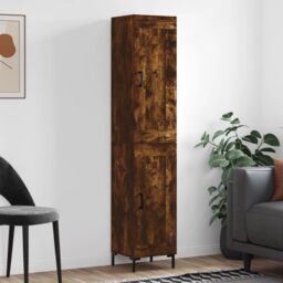 Berkfield Home Highboard Smoked Oak 34.5x34x180 cm Engineered Wood in Brown - thumbnail 1