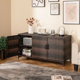 Costway 318 L Patio Wicker Storage Cabinet 3 Door Deck Box Indoor PE Rattan Storage Bin in Brown - thumbnail 1