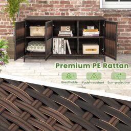 Costway 318 L Patio Wicker Storage Cabinet 3 Door Deck Box Indoor PE Rattan Storage Bin in Brown - thumbnail 5