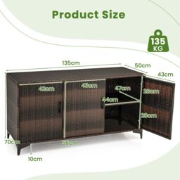 Costway 318 L Patio Wicker Storage Cabinet 3 Door Deck Box Indoor PE Rattan Storage Bin in Brown - thumbnail 3