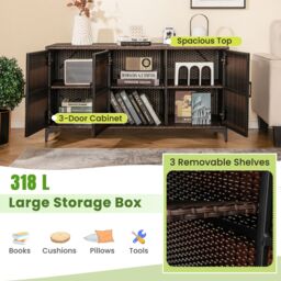 Costway 318 L Patio Wicker Storage Cabinet 3 Door Deck Box Indoor PE Rattan Storage Bin in Brown - thumbnail 6