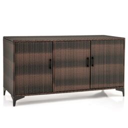 Costway 318 L Patio Wicker Storage Cabinet 3 Door Deck Box Indoor PE Rattan Storage Bin in Brown - thumbnail 2