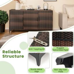 Costway 318 L Patio Wicker Storage Cabinet 3 Door Deck Box Indoor PE Rattan Storage Bin in Brown - thumbnail 4