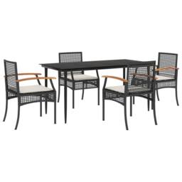 Berkfield Home 5 Piece Garden Dining Set with Cushions Black Poly Rattan - thumbnail 1