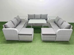Fimous 11 Seat Outdoor Rattan Garden Furniture with 2 Side Tables Light Grey - thumbnail 1