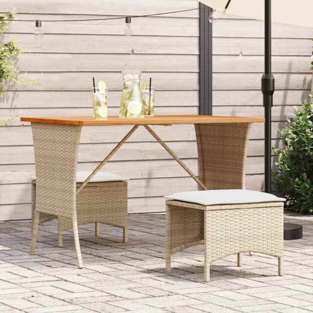 Berkfield Home Garden Table with Acacia Wood Top Beige 105x75x72 cm Poly Rattan - Size: 105 x 75 x 72 cm - image 1