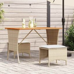 Berkfield Home Garden Table with Acacia Wood Top Beige 105x75x72 cm Poly Rattan - Size: 105 x 75 x 72 cm - thumbnail 1