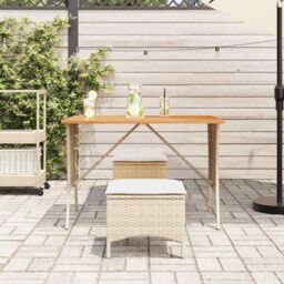 Berkfield Home Garden Table with Acacia Wood Top Beige 105x75x72 cm Poly Rattan - Size: 105 x 75 x 72 cm - thumbnail 3