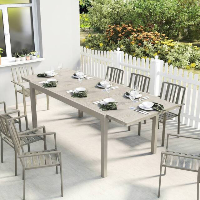 OUTSUNNY Extending Garden Table, Aluminium Outdoor Dining Table for 8-10 in Light Grey - Size: 214ml - image 1