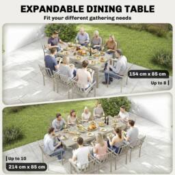 OUTSUNNY Extending Garden Table, Aluminium Outdoor Dining Table for 8-10 in Light Grey - Size: 214ml - thumbnail 4