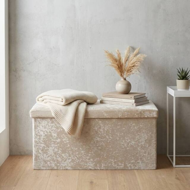 Garden Greatness Crushed Velvet Ivory Ottoman Storage - image 1