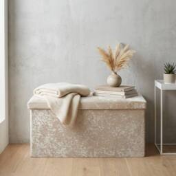 Garden Greatness Crushed Velvet Ivory Ottoman Storage - thumbnail 1