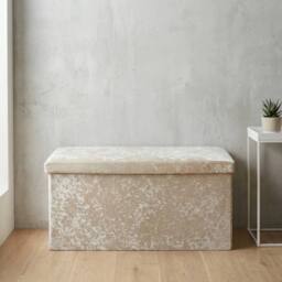 Garden Greatness Crushed Velvet Ivory Ottoman Storage - thumbnail 2