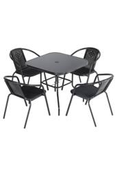 Living and Home 4-Seater Outdoor Garden Dining Table and Chair Set in Black - thumbnail 4