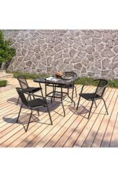 Living and Home 4-Seater Outdoor Garden Dining Table and Chair Set in Black - thumbnail 3