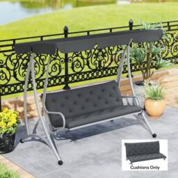 VOGREX 3 Seater Garden Bench Cushion Outdoor Seat Pad with Ties Dark Grey - thumbnail 4