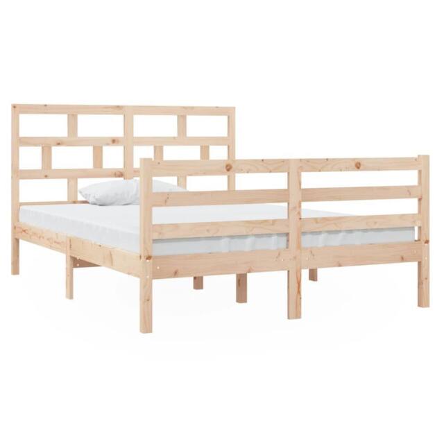 Berkfield Home Bed Frame 135x190 cm Double Solid Wood in Light Tan - image 1