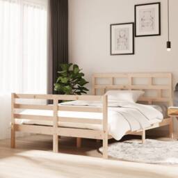 Berkfield Home Bed Frame 135x190 cm Double Solid Wood in Light Tan - thumbnail 2