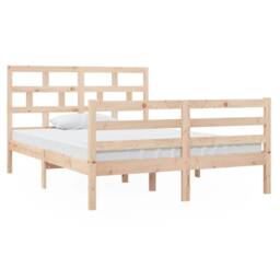 Berkfield Home Bed Frame 135x190 cm Double Solid Wood in Light Tan - thumbnail 1