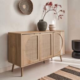 sweeek 120cm wood & cane rattan sideboard in Beige - thumbnail 4