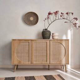 sweeek 120cm wood & cane rattan sideboard in Beige - thumbnail 3