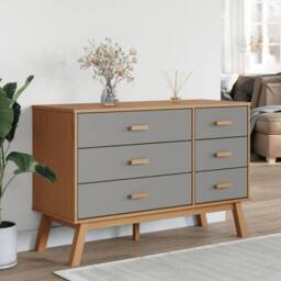 Berkfield Home Beautiful Drawer Cabinet OLDEN Grey & Brown Solid Wood Pine - thumbnail 1