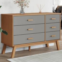 Berkfield Home Beautiful Drawer Cabinet OLDEN Grey & Brown Solid Wood Pine - thumbnail 2