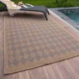 THE RUGS Jute Looking Diamond Design Outdoor Rugs Garden Patio Nature 5300 in Blue - Size: 240 cm x 340 cm - thumbnail 1