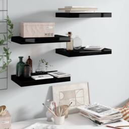 Berkfield Home Durable Floating Wall Shelves 4 pcs High Gloss Black 40x23x3.8 cm MDF - thumbnail 2