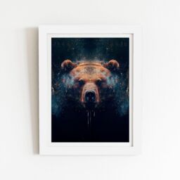 "Warren Reed - Designer Brown Bear Face Splashart Framed Art Print in White - Size: W16"" x H24""" - thumbnail 1