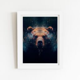 "Warren Reed - Designer Brown Bear Face Splashart Framed Art Print in White - Size: W16"" x H24""" - thumbnail 2