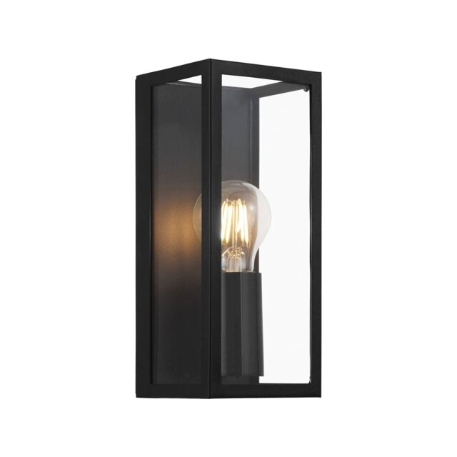 Wall Light Colour Black Shade Clear Glass Metal Box Frame Bulb E27 1x60W - image 1