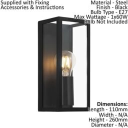 Wall Light Colour Black Shade Clear Glass Metal Box Frame Bulb E27 1x60W - thumbnail 3