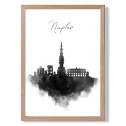 ARTZE Naples Watercolour Skyline City Framed Print SIZE: A2 with Oak Frame in Black - thumbnail 1