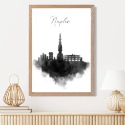 ARTZE Naples Watercolour Skyline City Framed Print SIZE: A2 with Oak Frame in Black - thumbnail 2