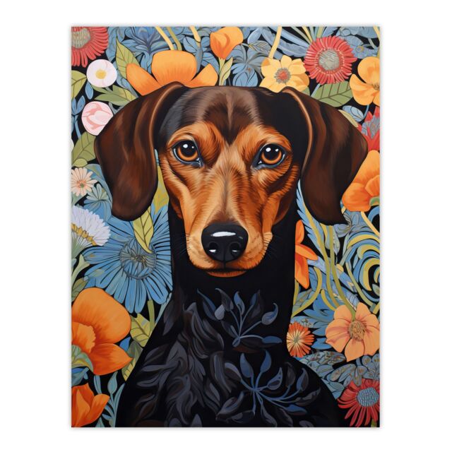 Artery8 Dachshund Dog On Elegant Floral Backdrop William Morris Style Pattern Artwork Extra Large XL Unframed Wall Art Poster Print - image 1