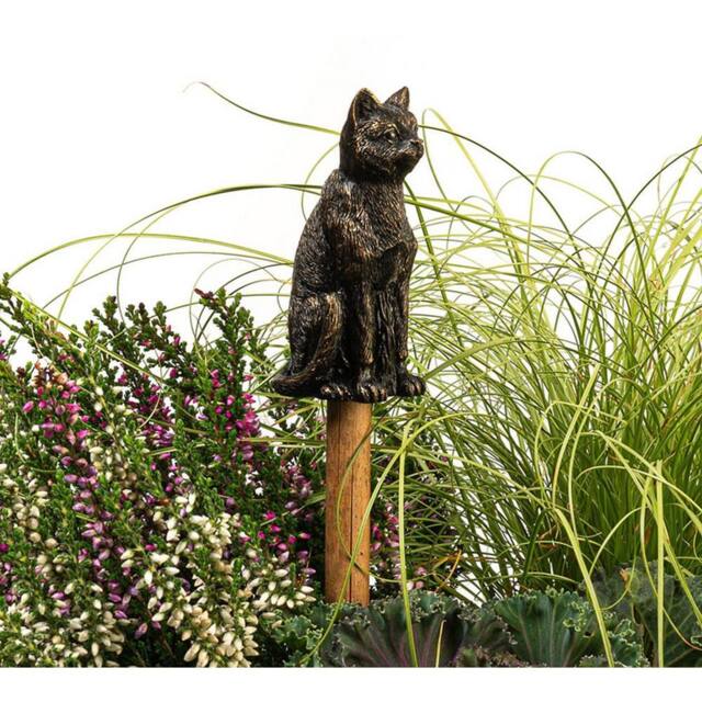 Jardinopia Cat Cane or Stake Topper Pot Buddy - L4 x W3.5 x H8 cm in Bronze - image 1