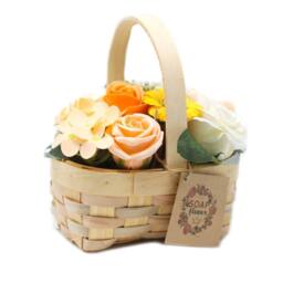 Serenityy Medium Orange Soap Flower Bouquet - Wicker Basket - thumbnail 2