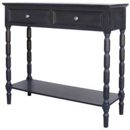 Wyld Haus Ploumanach 2 Drawer Black Wooden Console Table with Bottom Shelf - thumbnail 4