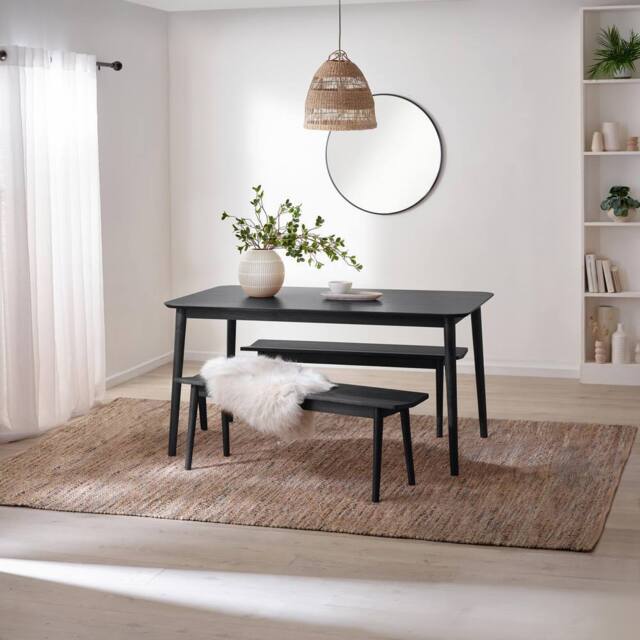 FurnitureboxUK Lynton Large Black Wooden Dining Table & 2 Benches - image 1