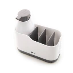mysmartbuy Sink Tidy with 250ml Soap Dispenser - Bathroom or Kitchen Space Saving Organiser with Vented Base & Drip Tray - H18 x W18 x D8cm in White