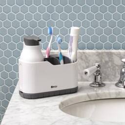 mysmartbuy Sink Tidy with 250ml Soap Dispenser - Bathroom or Kitchen Space Saving Organiser with Vented Base & Drip Tray - H18 x W18 x D8cm in White - thumbnail 2