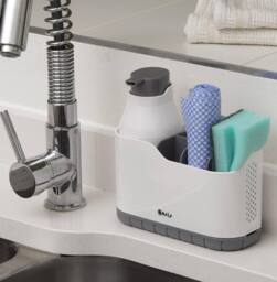 mysmartbuy Sink Tidy with 250ml Soap Dispenser - Bathroom or Kitchen Space Saving Organiser with Vented Base & Drip Tray - H18 x W18 x D8cm in White - thumbnail 4